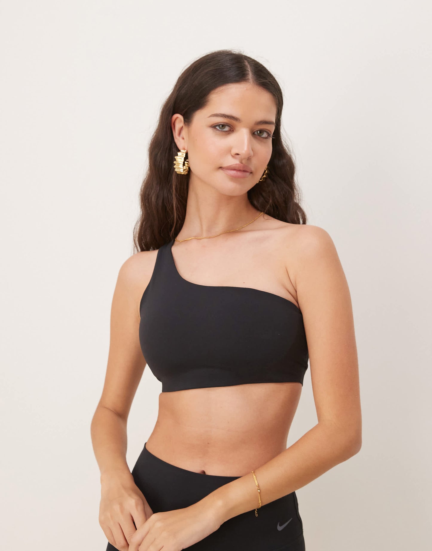 Nike Training Zenvy Yoga soft touch one shoulder light support sports bra in black