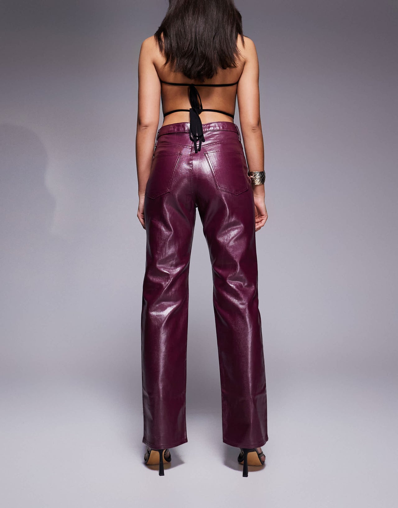 River Island relaxed straight coated jean in dark red
