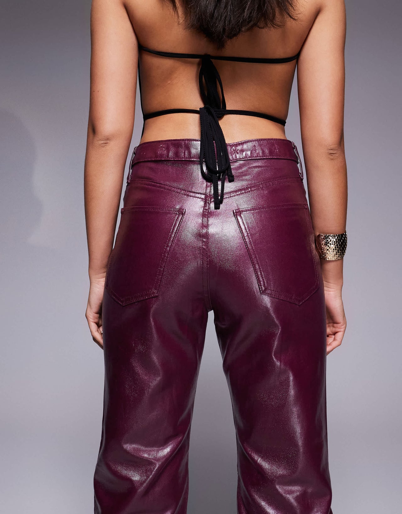 River Island relaxed straight coated jean in dark red