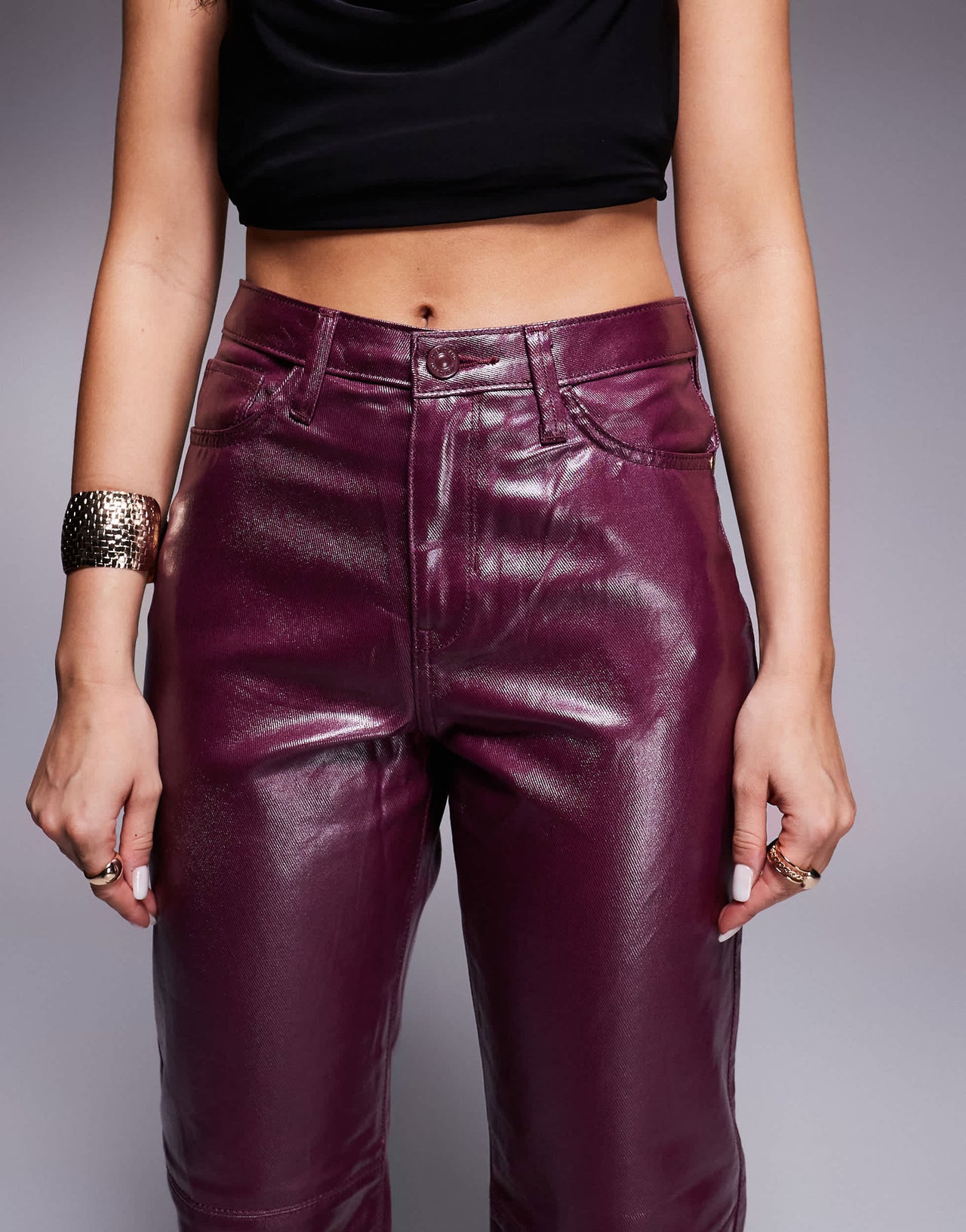River Island relaxed straight coated jean in dark red