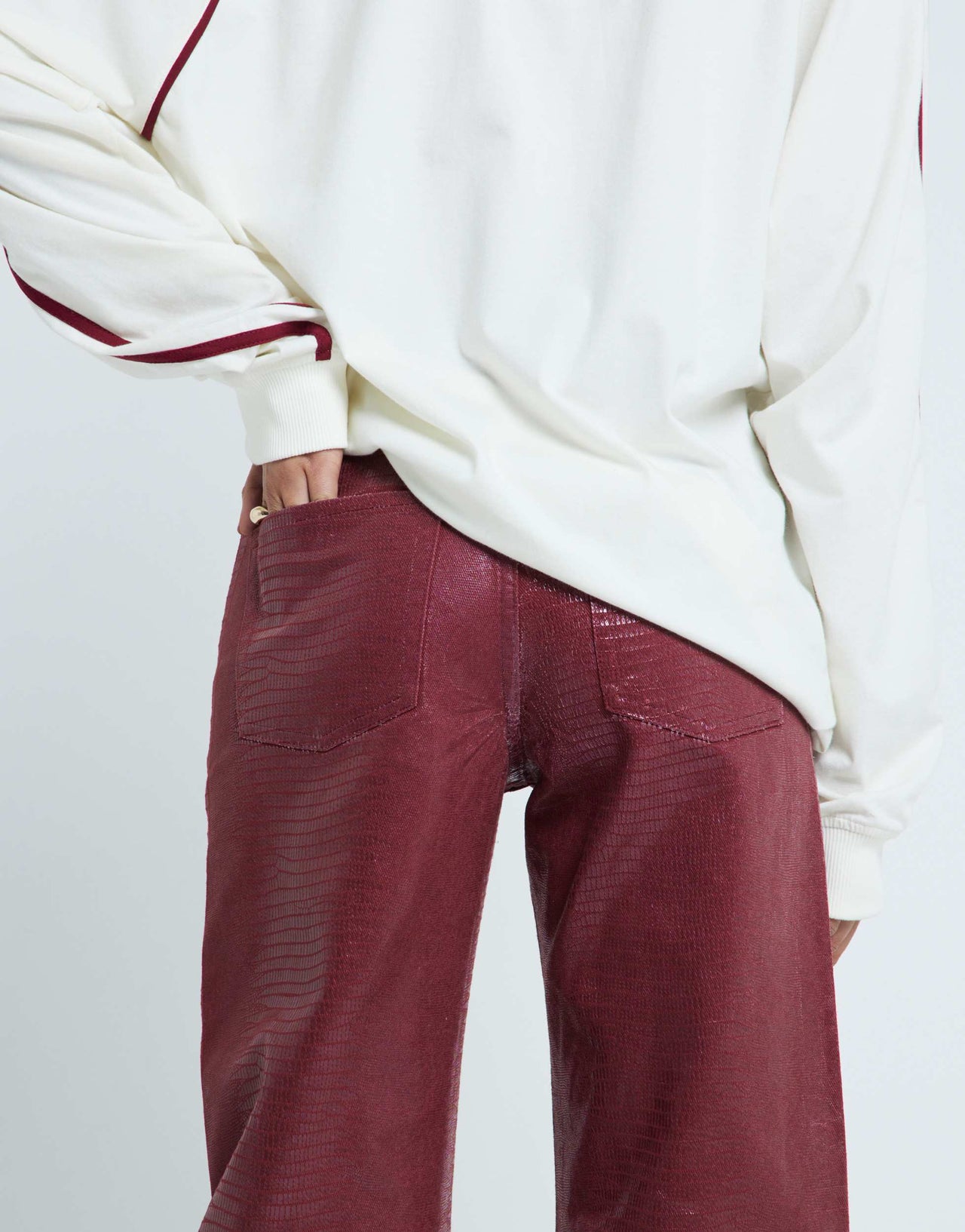 River Island snake relaxed straight jean in burgundy