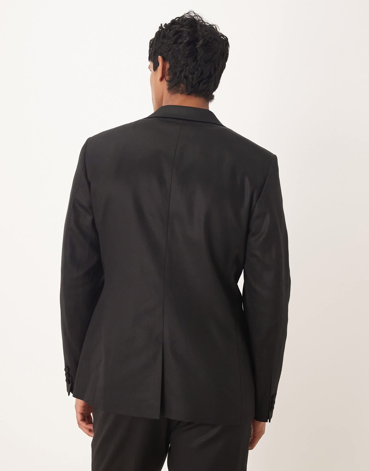 ASOS DESIGN slim suit jacket with linen in black shine