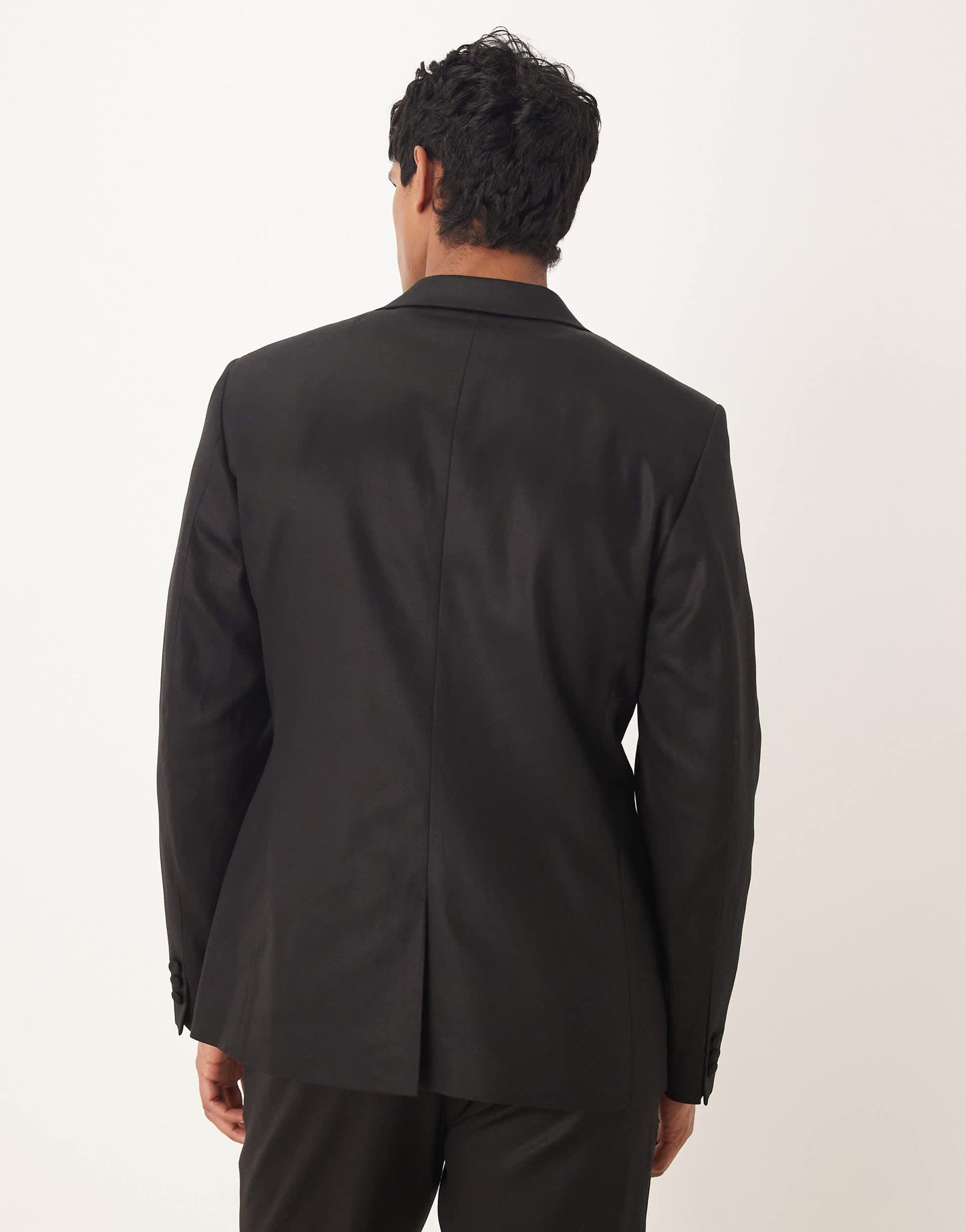 ASOS DESIGN slim suit jacket with linen in black shine