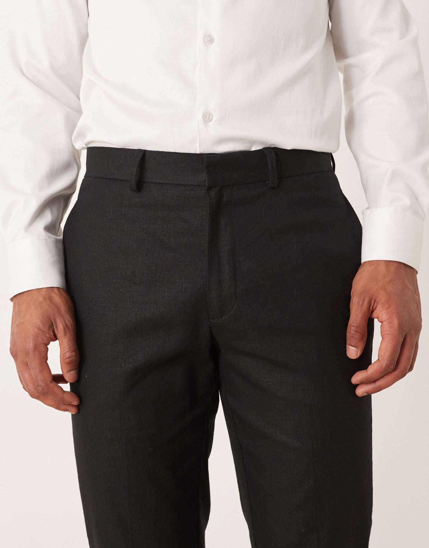 ASOS DESIGN linen blend slim tuxedo suit trousers in black