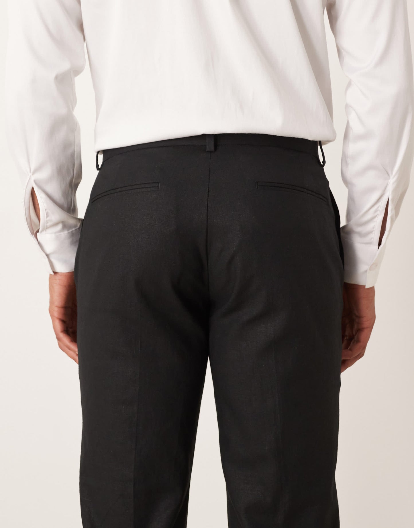 ASOS DESIGN linen blend slim tuxedo suit trousers in black