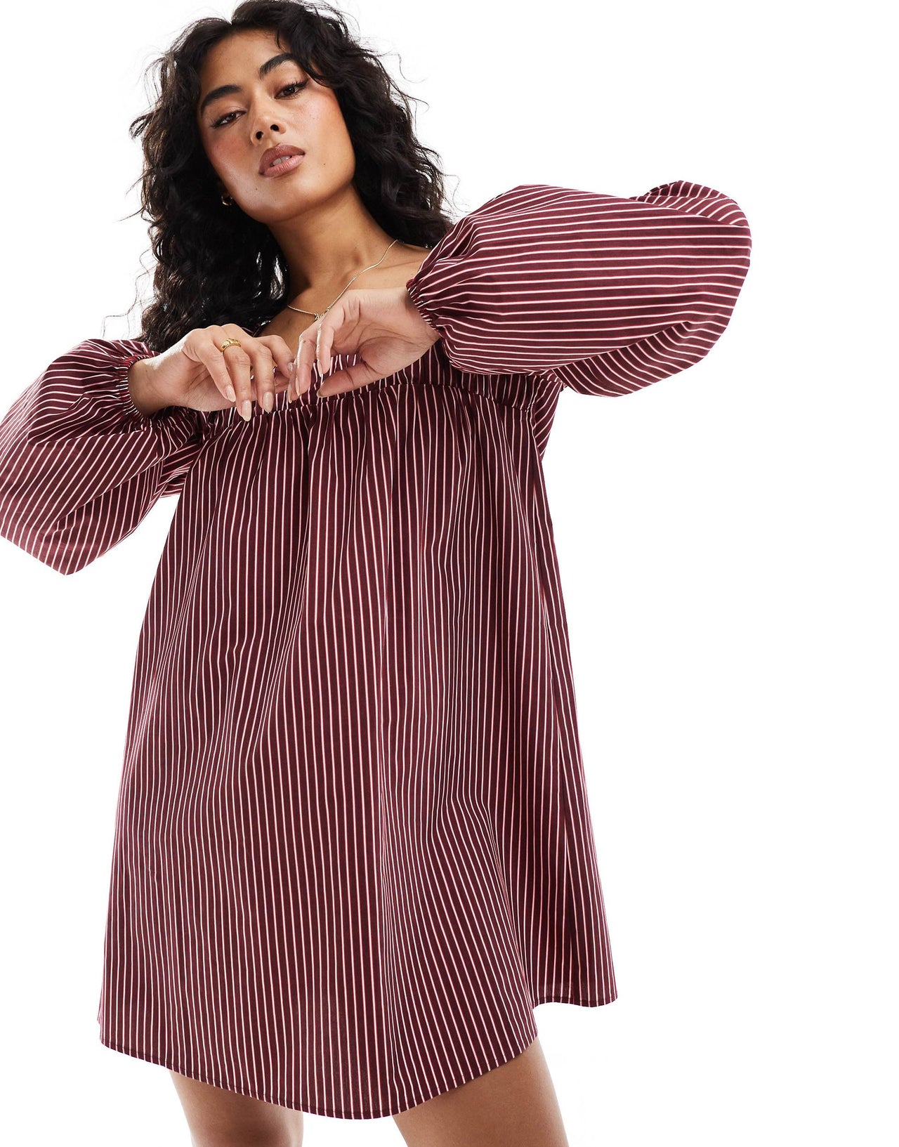 ASOS DESIGN poplin ruffle shoulder mini dress in stripe