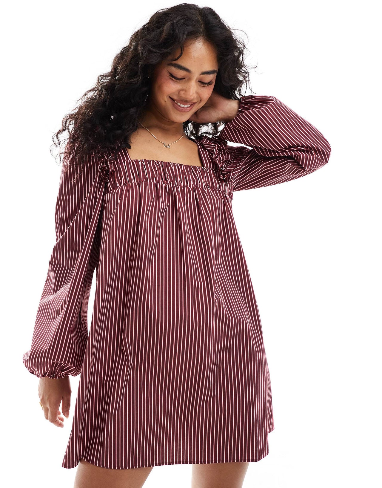 ASOS DESIGN poplin ruffle shoulder mini dress in stripe