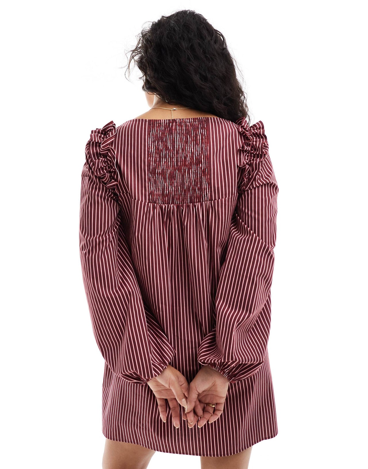 ASOS DESIGN poplin ruffle shoulder mini dress in stripe