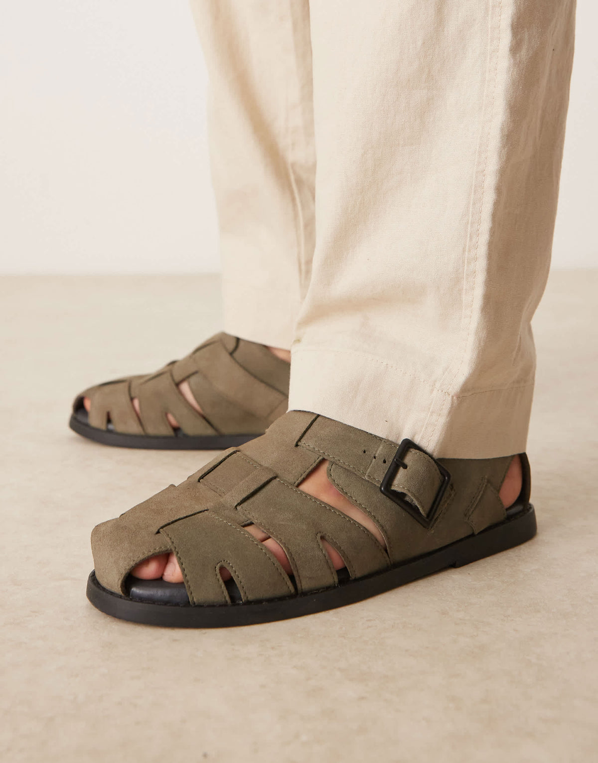 ASOS DESIGN fisherman sandals in khaki suede