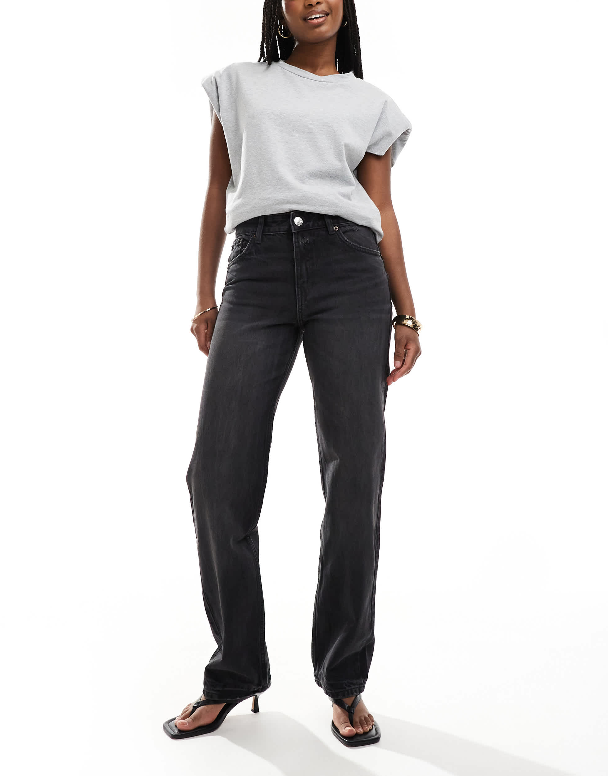 Pull&Bear mid rise straight leg jeans in black