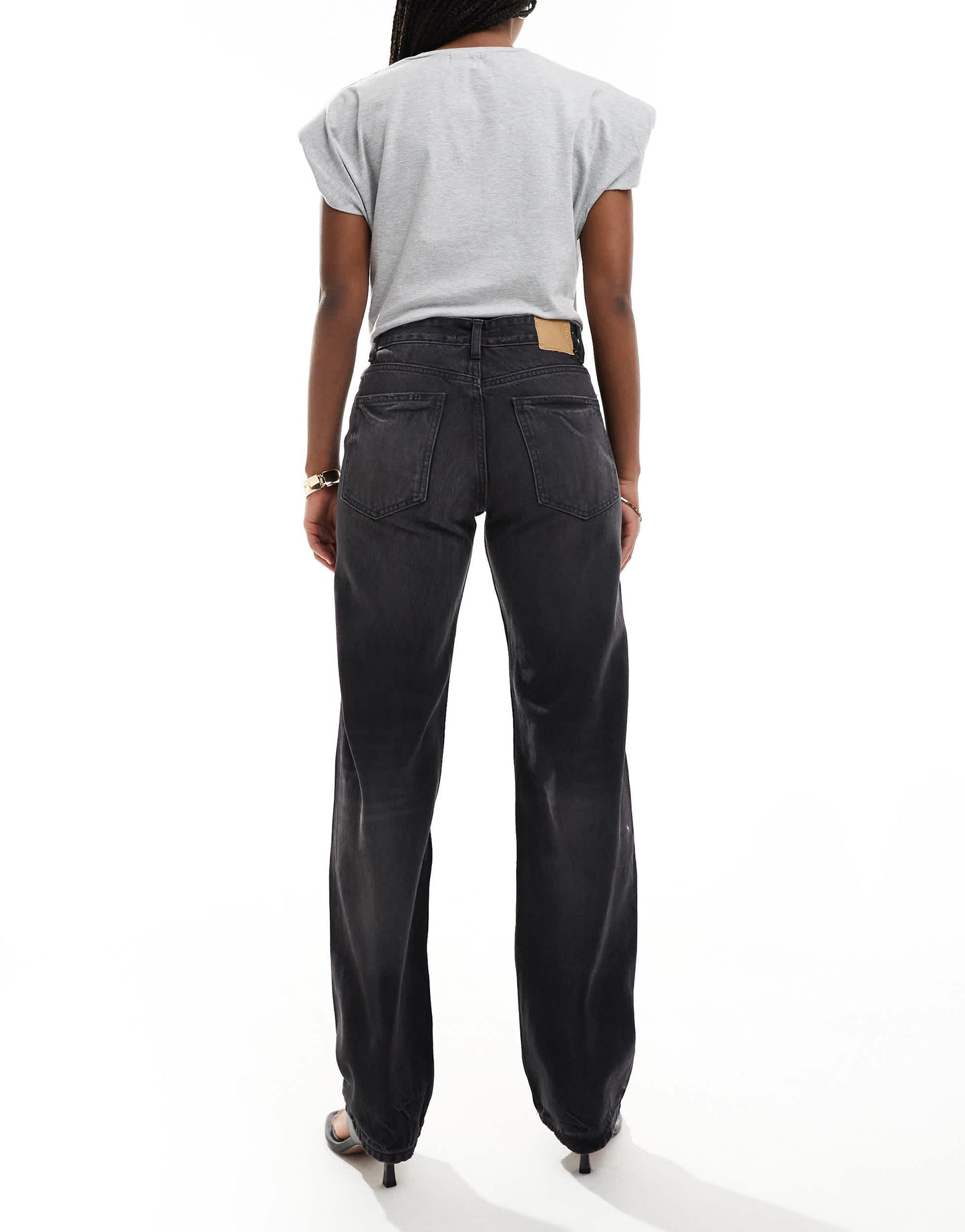 Pull&Bear mid rise straight leg jeans in black