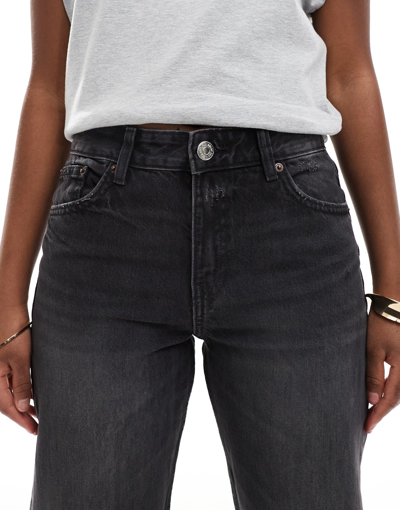 Pull&Bear mid rise straight leg jeans in black