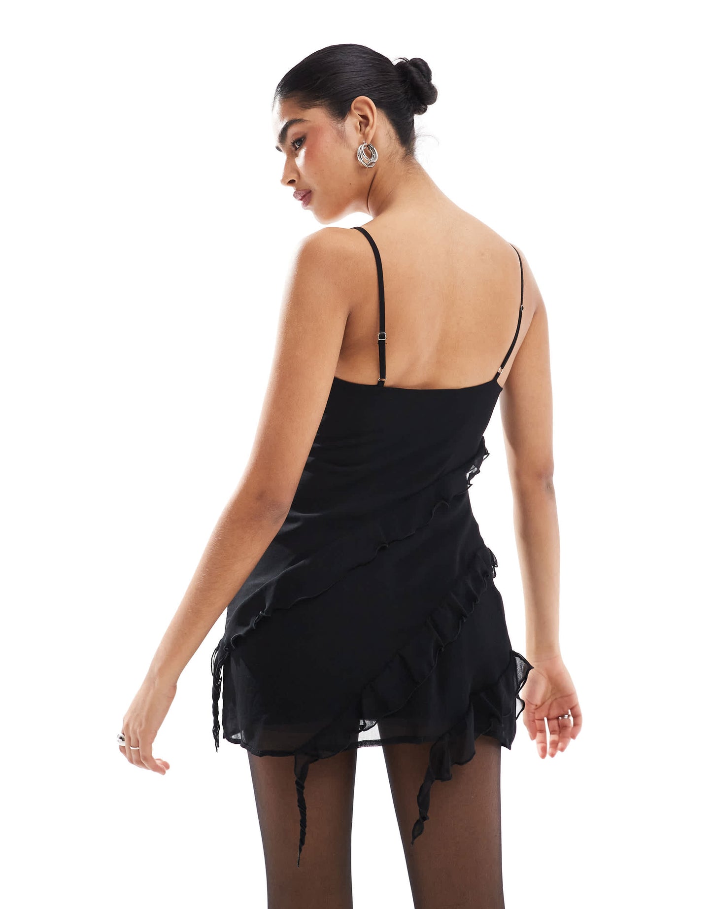Pull&Bear ruffle mini dress in black