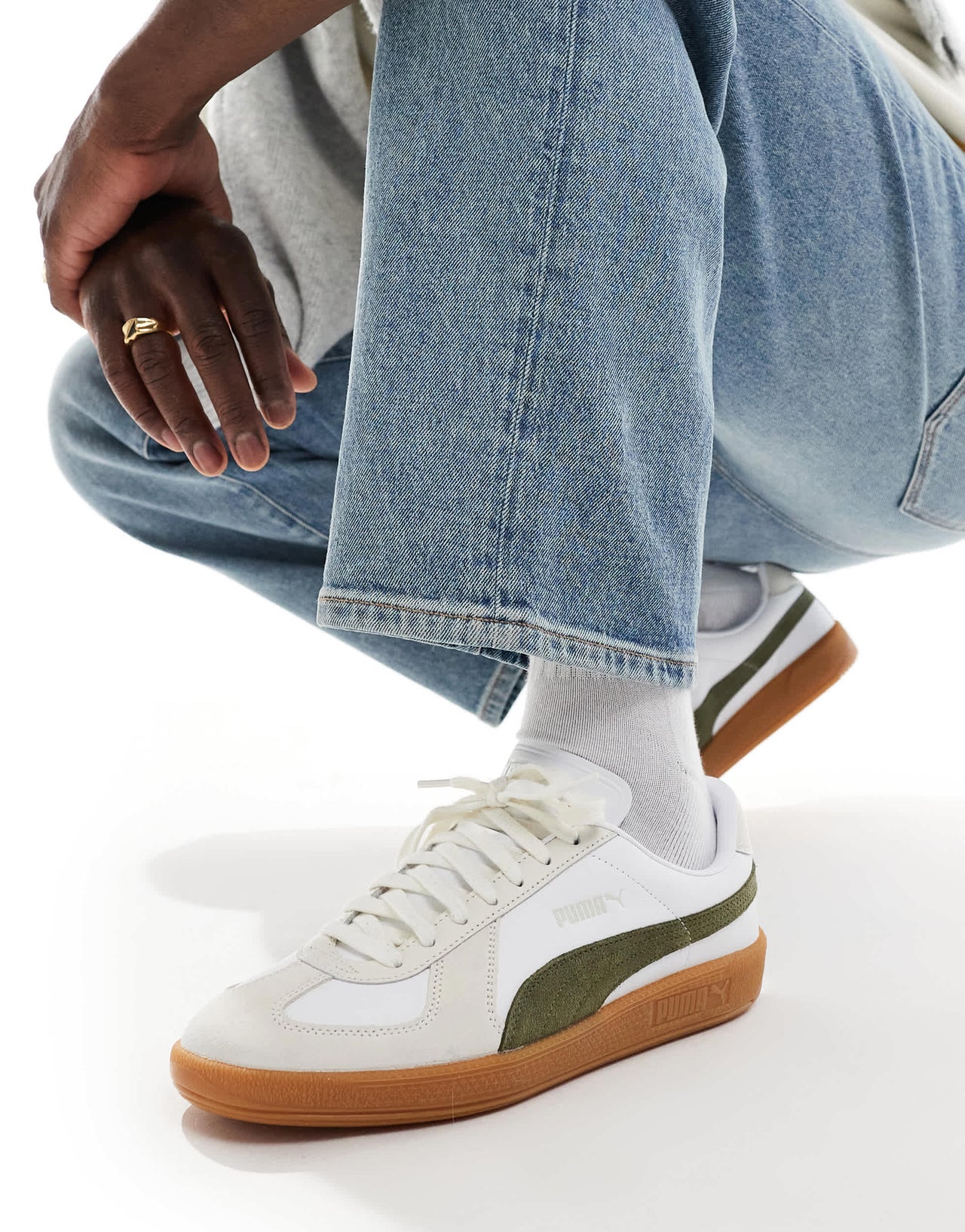 Puma Army trainers in white & olive