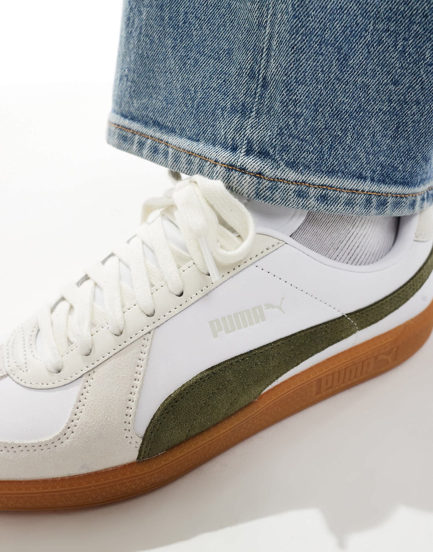 Puma Army trainers in white & olive