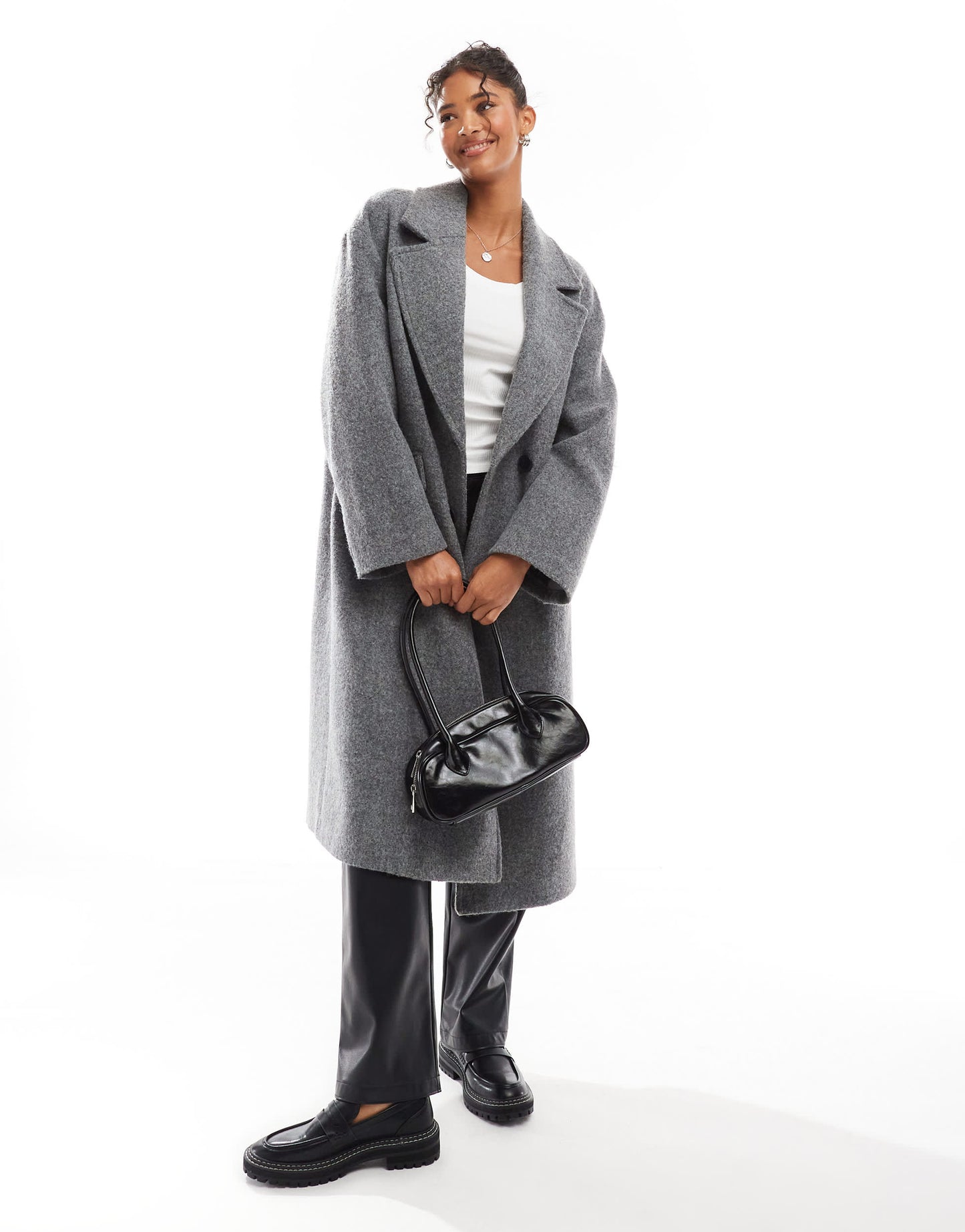 Bershka slouchy tailored coat in grey