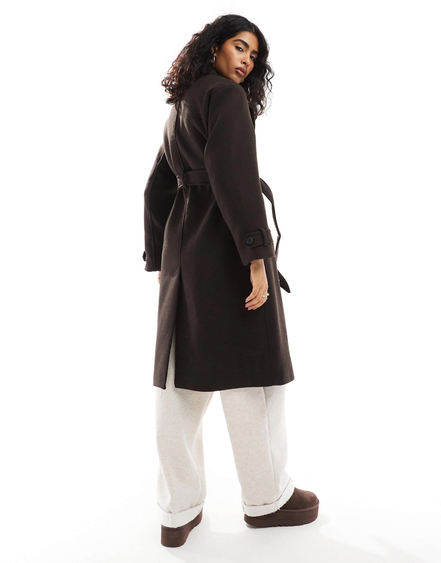 Bershka wool trench coat in brown