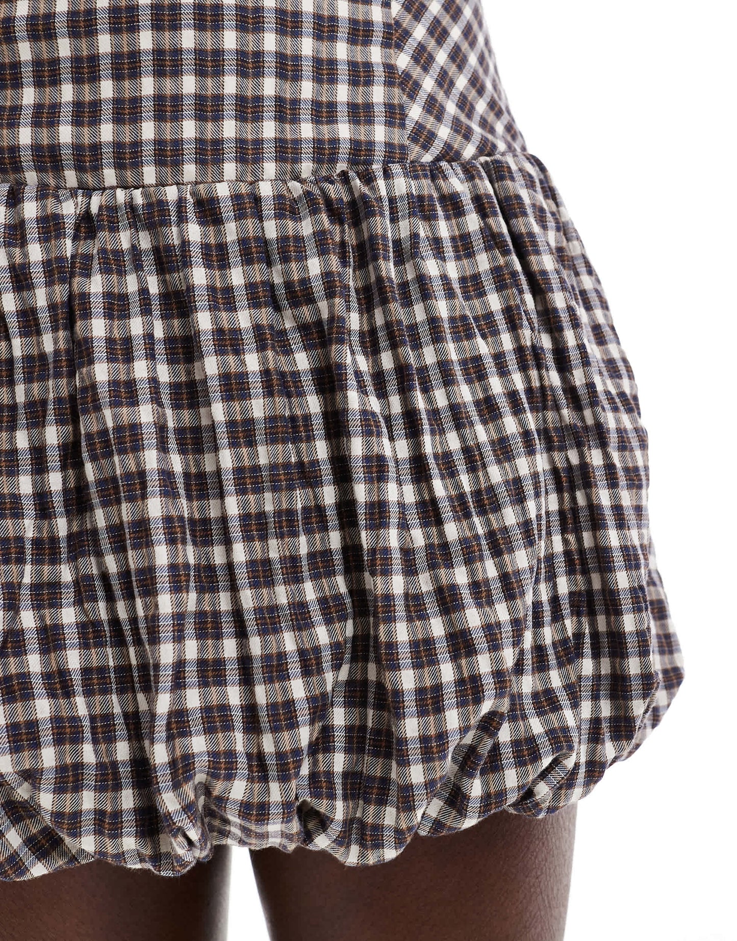 Bershka puffball mini dress in black & white check