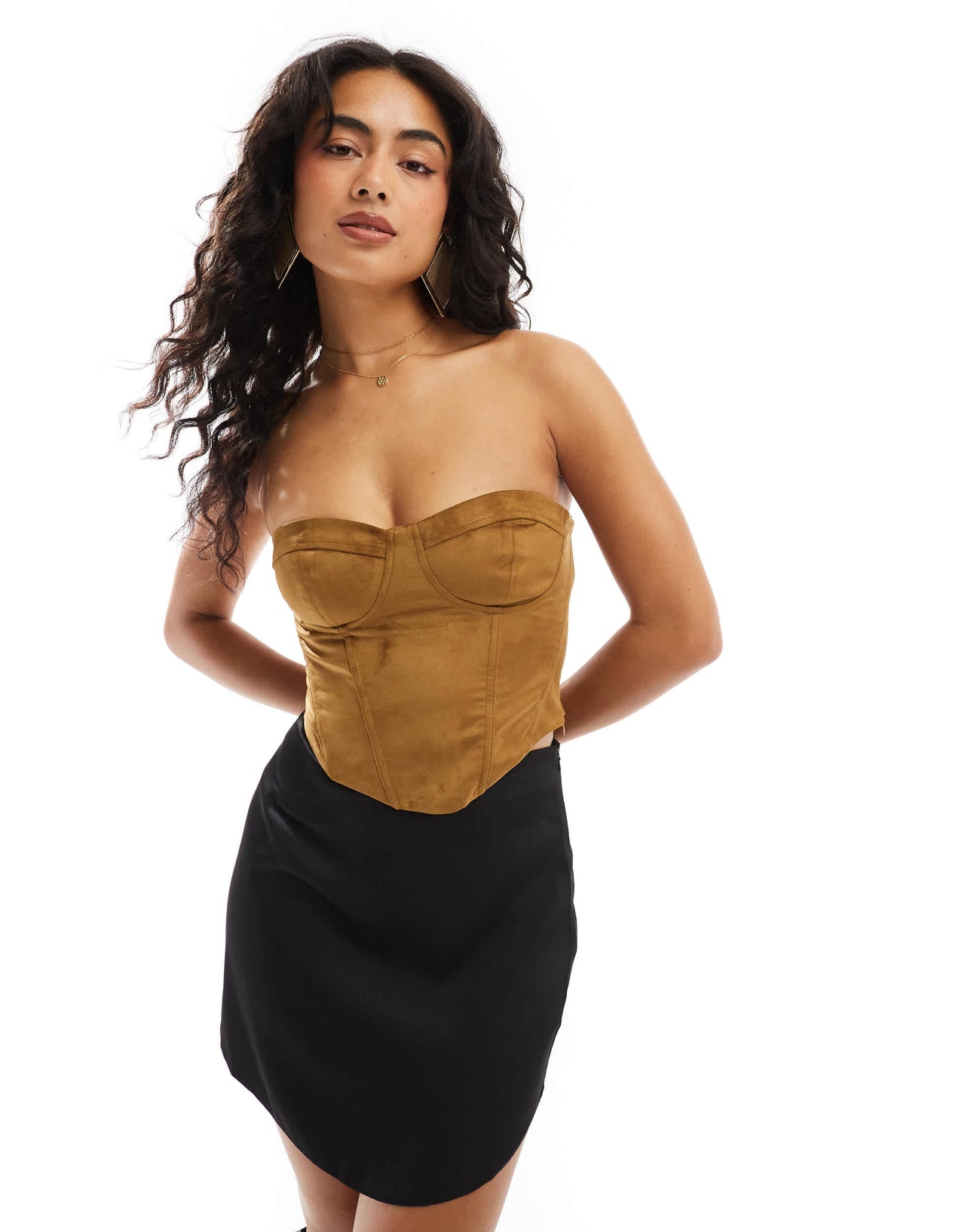Bershka faux suede corset in tan