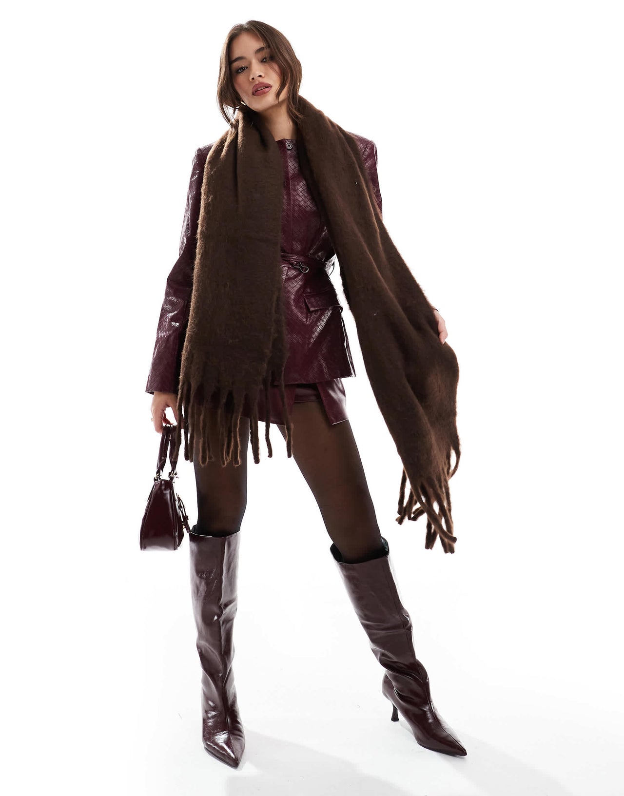 Bershka soft touch chunky scarf in brown
