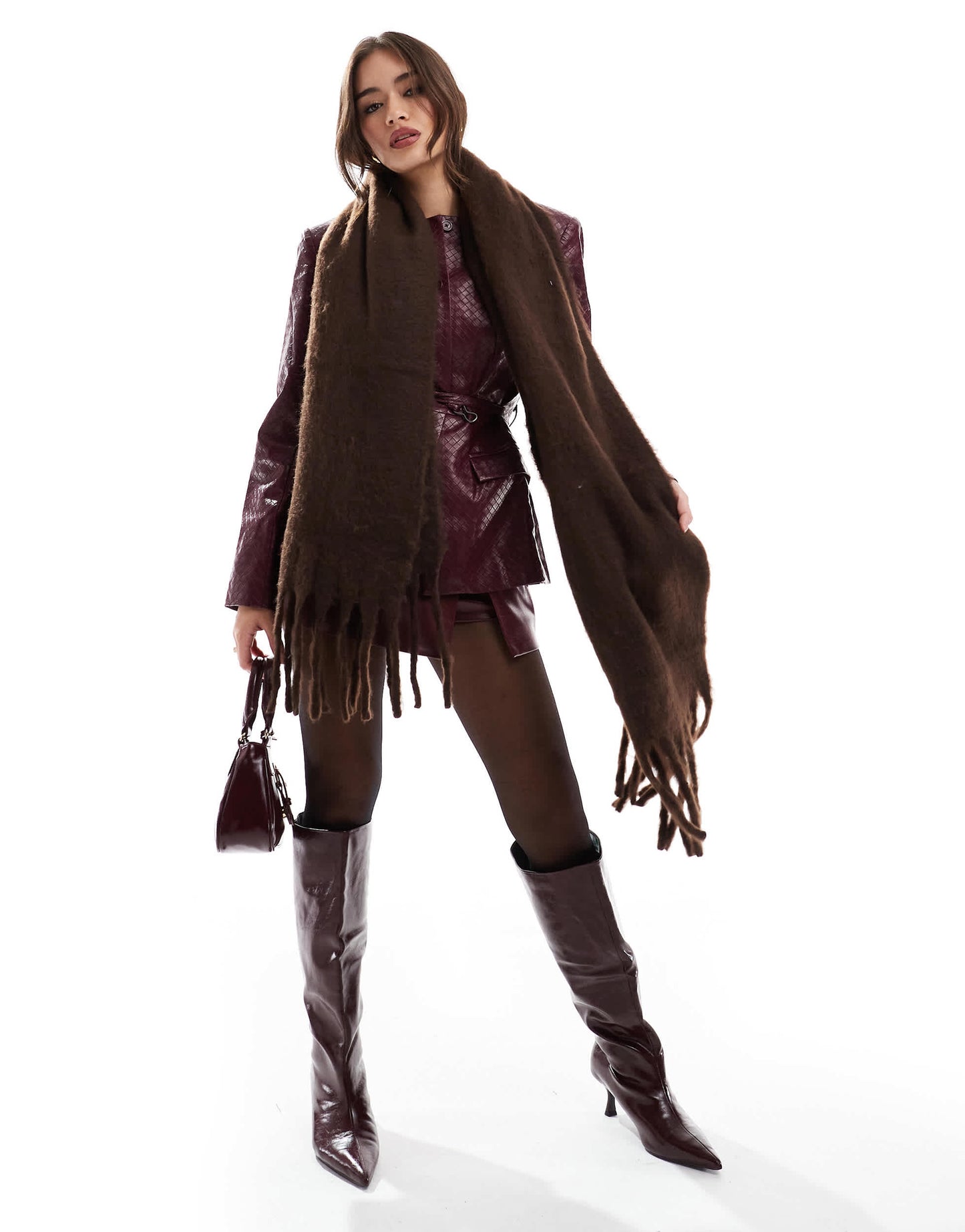 Bershka soft touch chunky scarf in brown