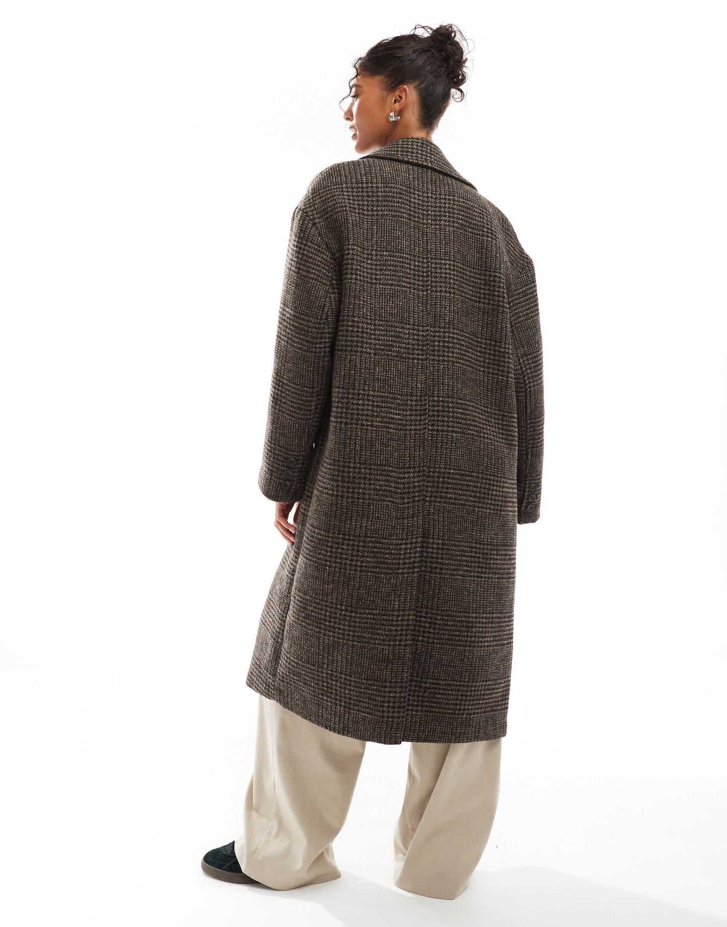 Bershka slouchy tailored coat in brown check