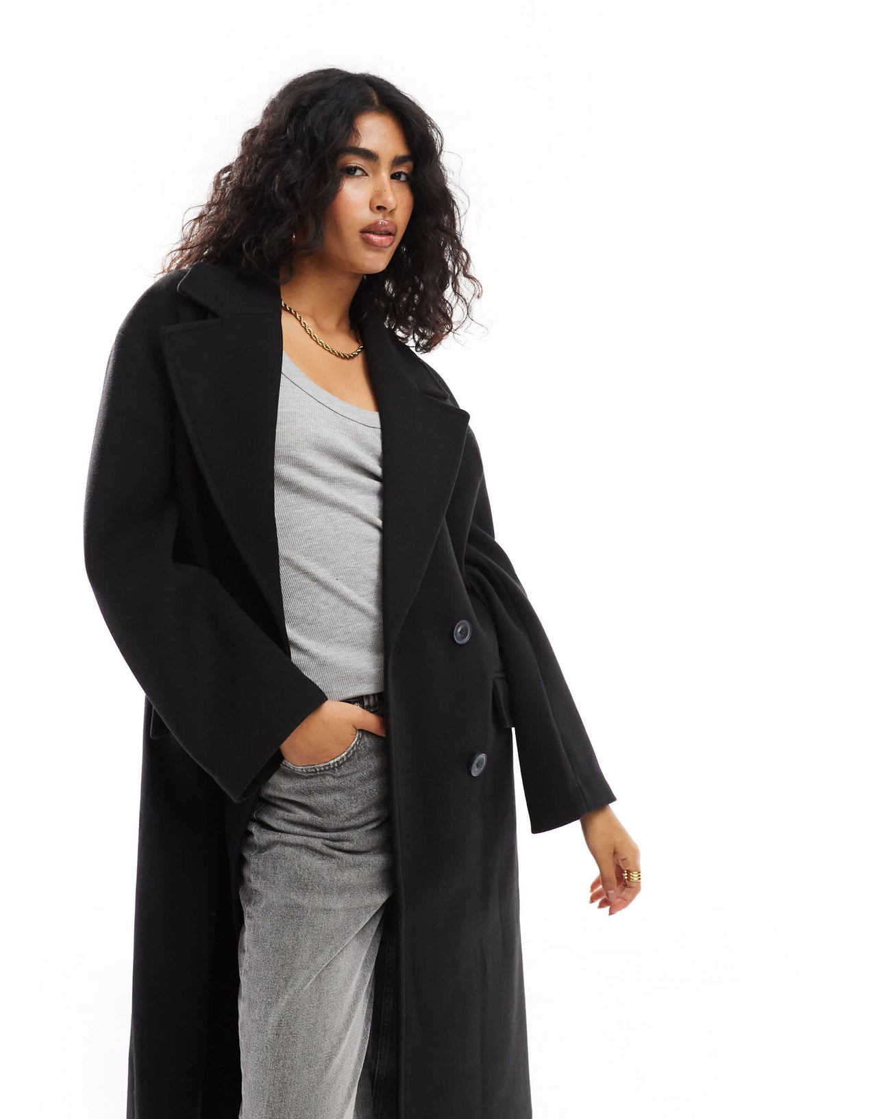 Bershka drop shoulder tailored coat in black