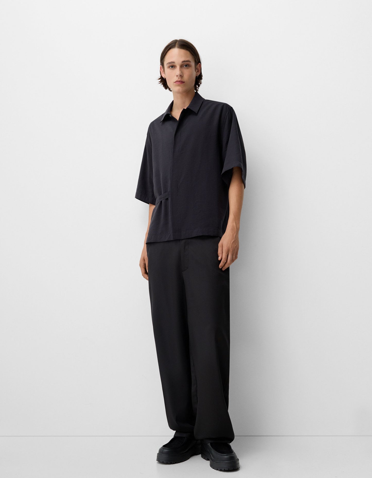 Bershka Collection baggy tailored trouser in black