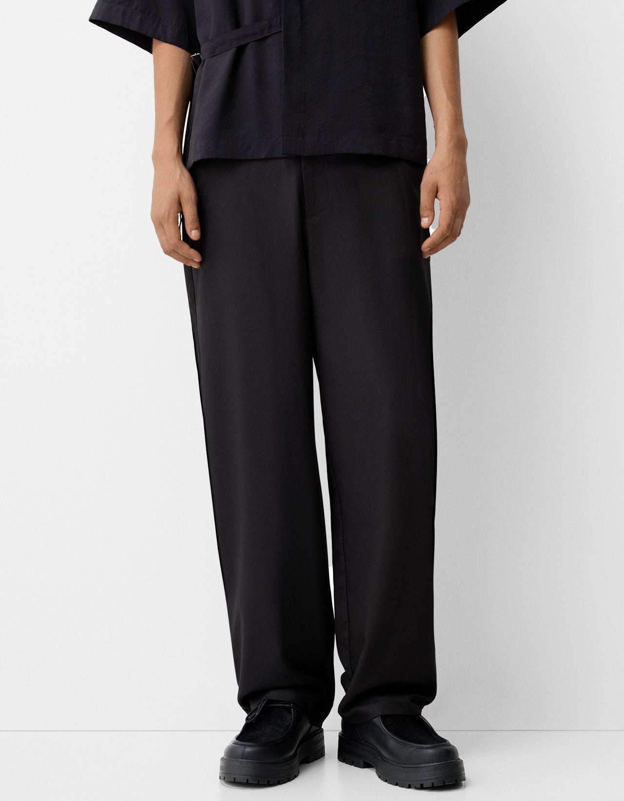 Bershka Collection baggy tailored trouser in black