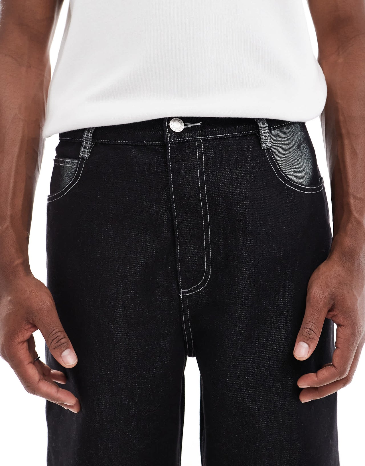 Bershka baggy carpenter co-ord jean with fold over hem in black