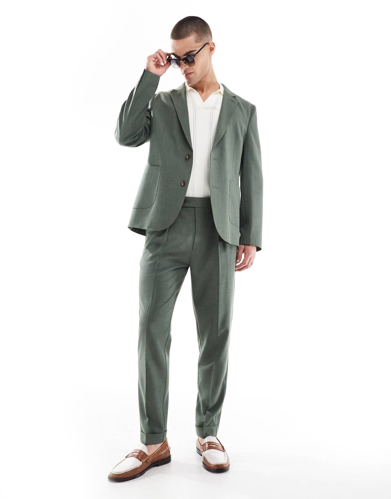 ASOS DESIGN skinny summer suit jacket in green crosshatch