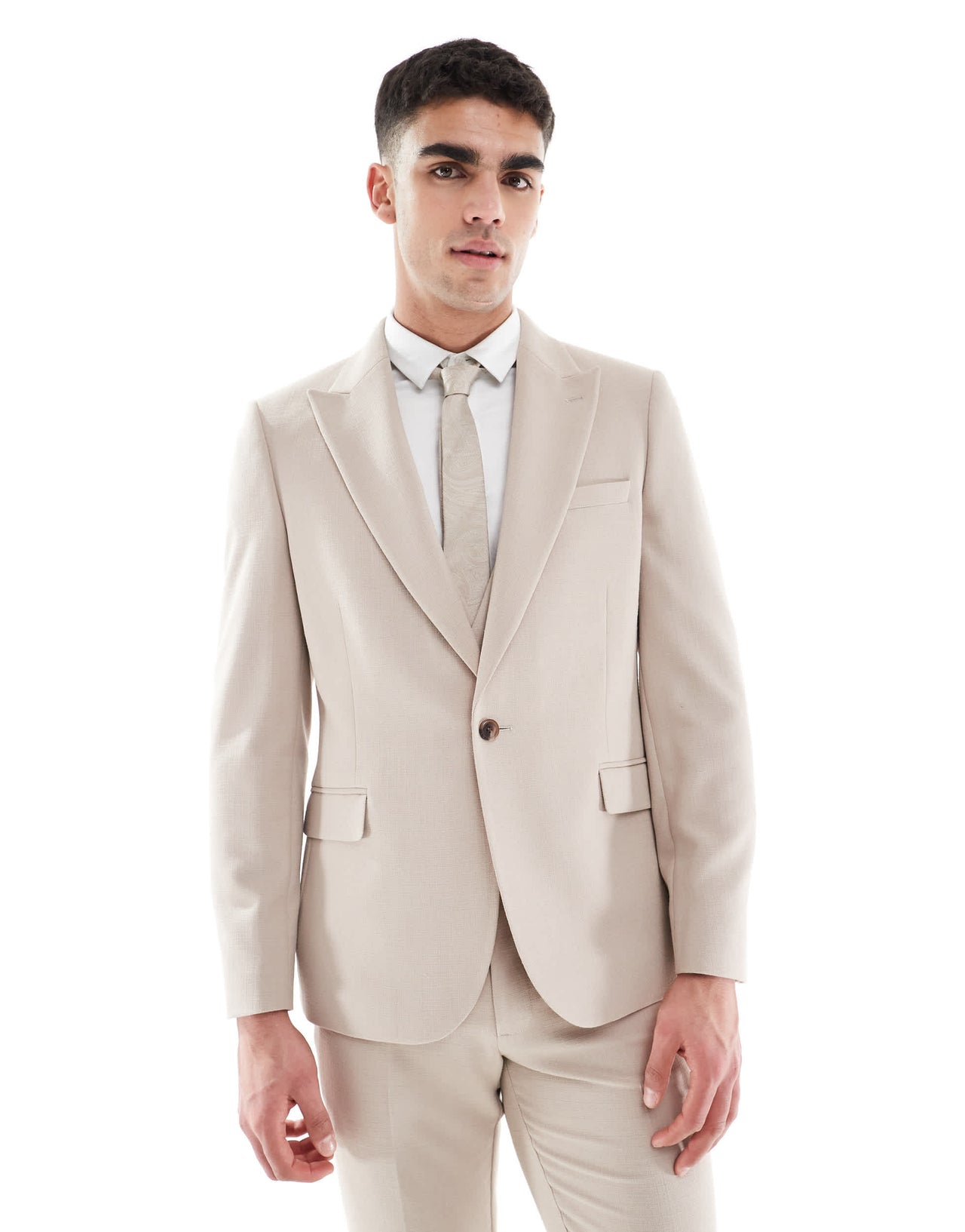 ASOS DESIGN skinny suit jacket in taupe slub texture