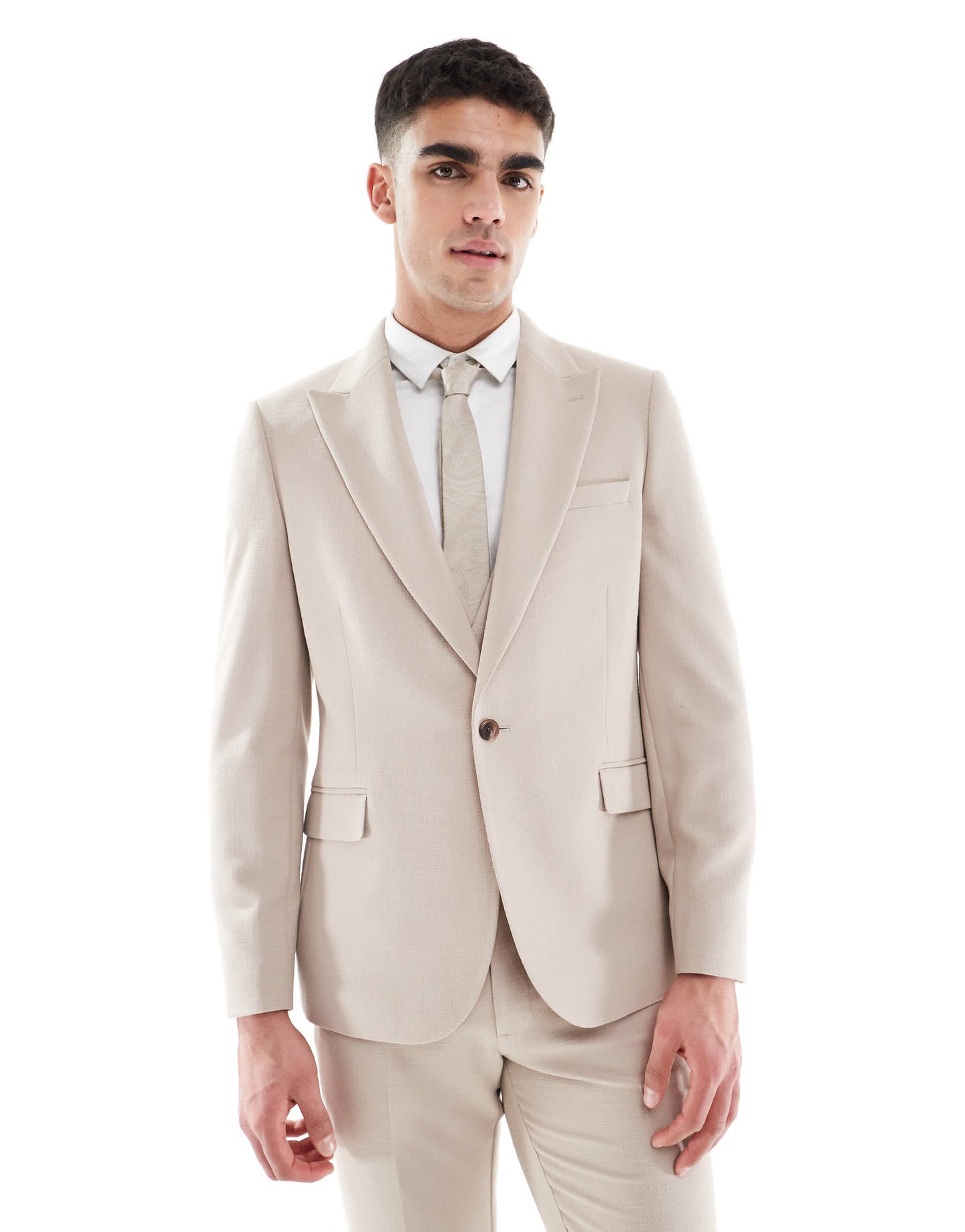ASOS DESIGN skinny suit jacket in taupe slub texture