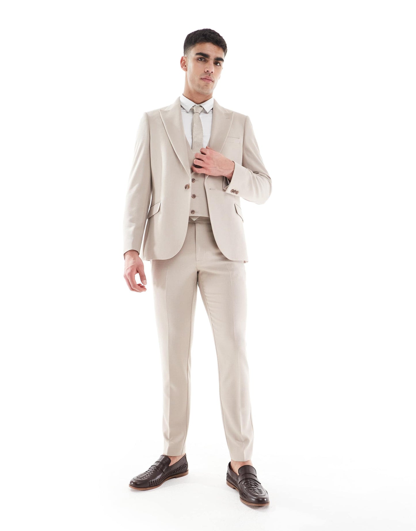 ASOS DESIGN skinny suit jacket in taupe slub texture