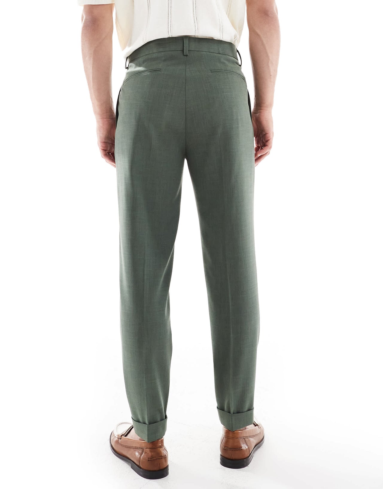 ASOS DESIGN tapered summer suit trousers in green crosshatch with turn up