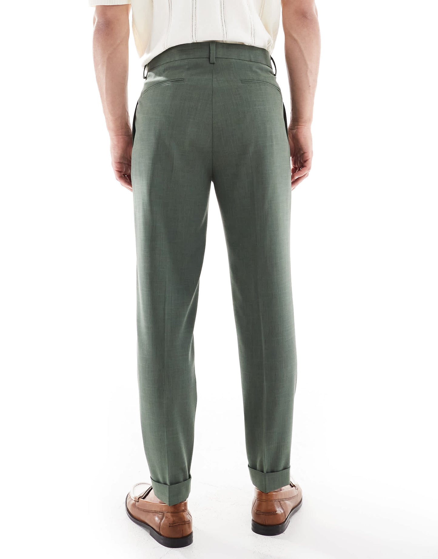 ASOS DESIGN tapered summer suit trousers in green crosshatch with turn up