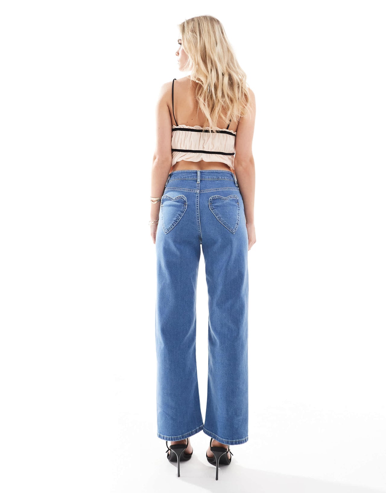 Miss Selfridge Petite heart pocket straight leg jean in light wash