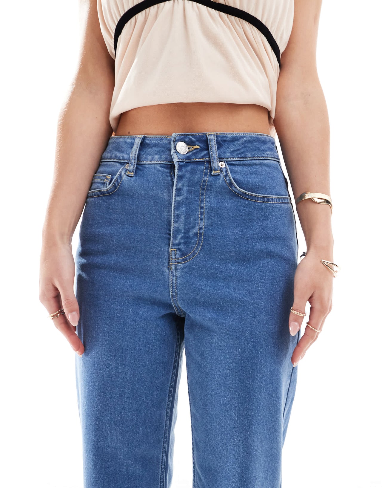 Miss Selfridge Petite heart pocket straight leg jean in light wash