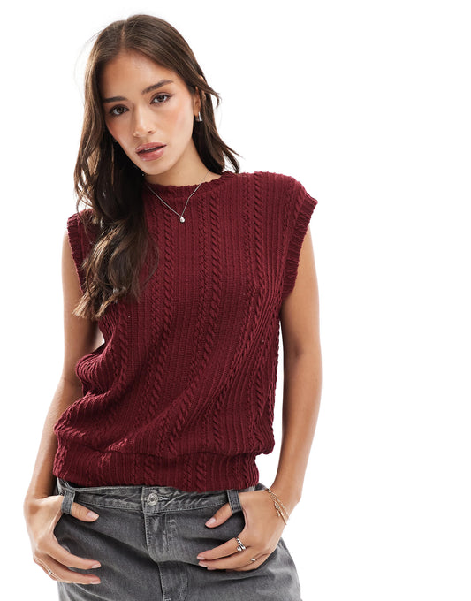 ASOS DESIGN cable tank in burgundy