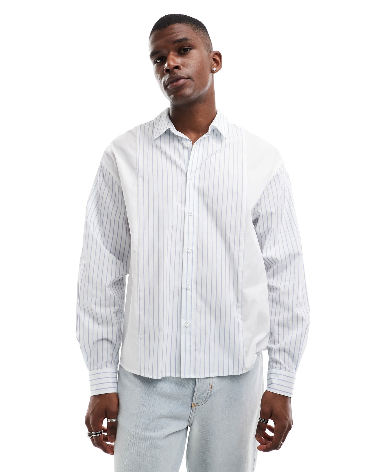 ASOS DESIGN oversized panelled shirt in blue stripe