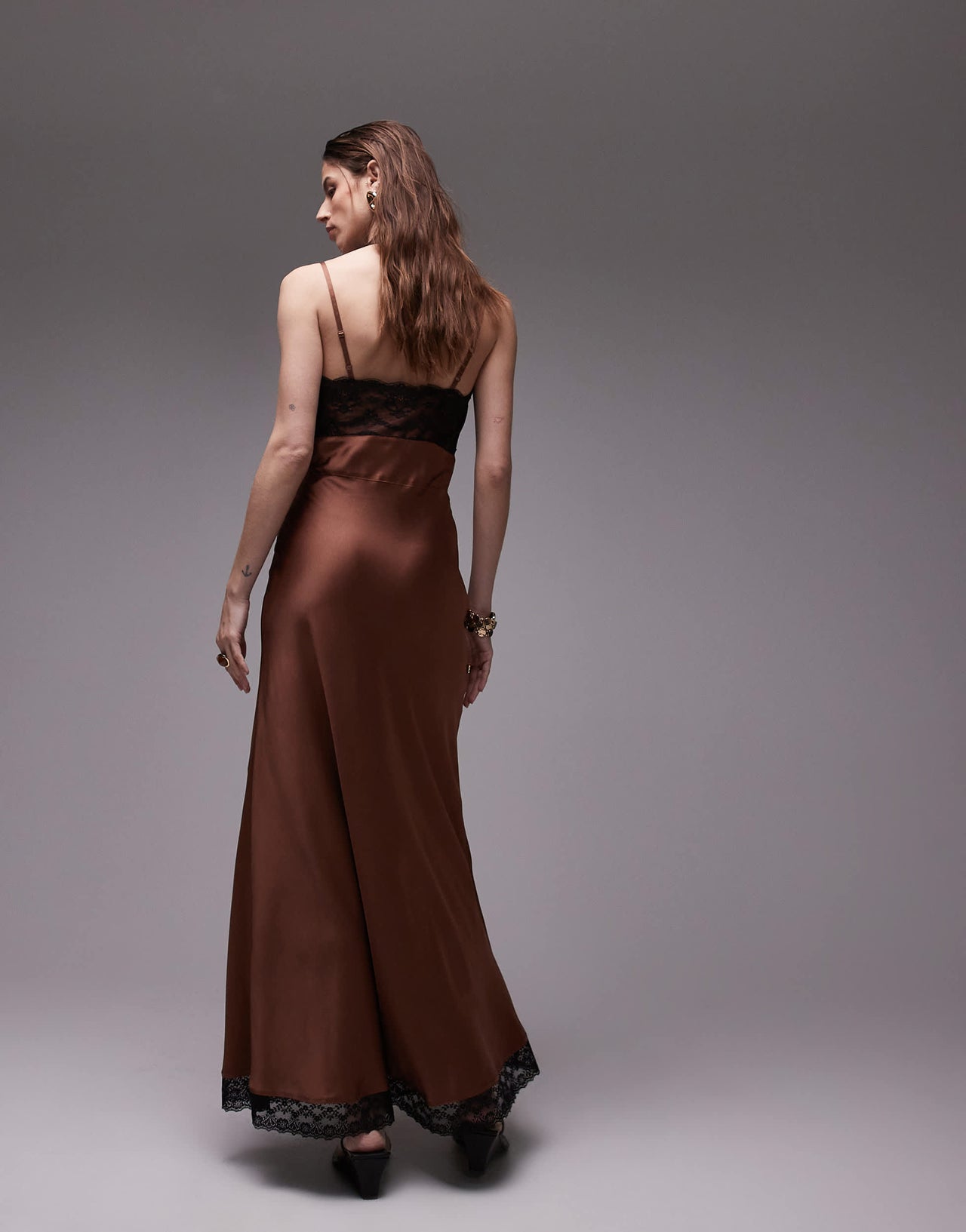 Topshop lace bust vintage slip in chocolate