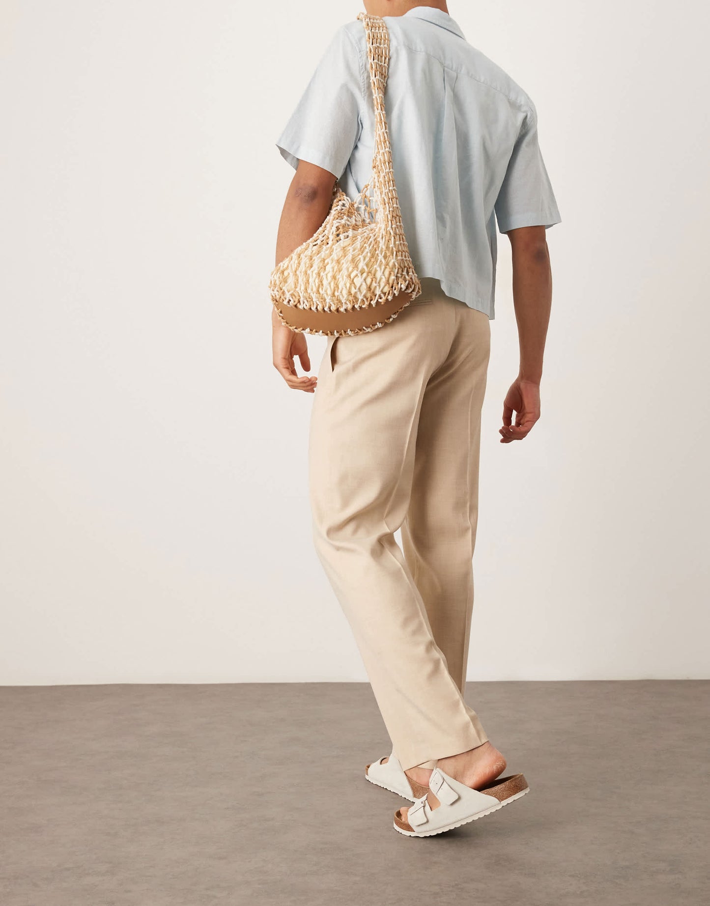 ASOS DESIGN smart tapered crosshatch textured trousers with front pleat in beige