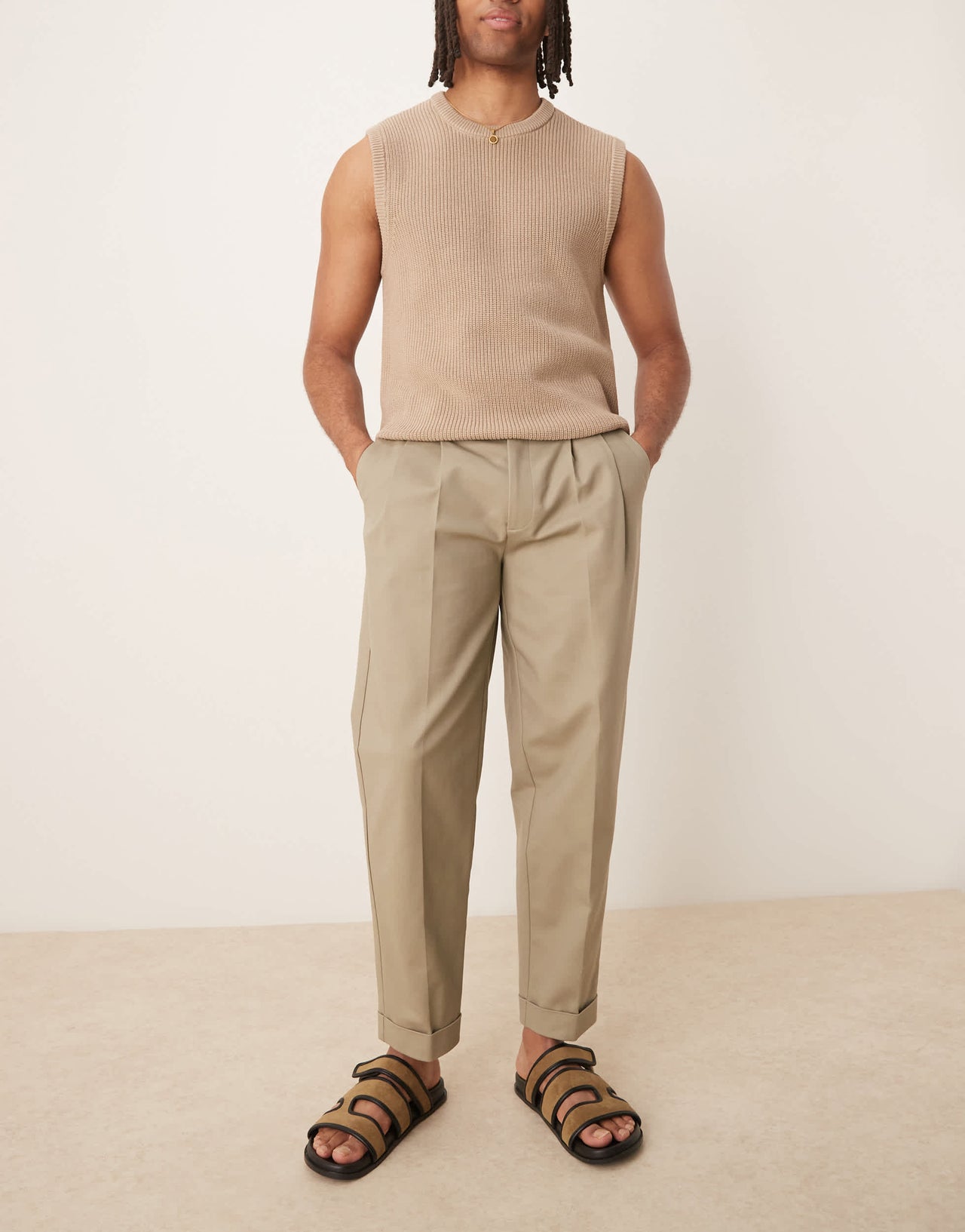 ASOS DESIGN smart oversized tapered cotton chino trousers in khaki