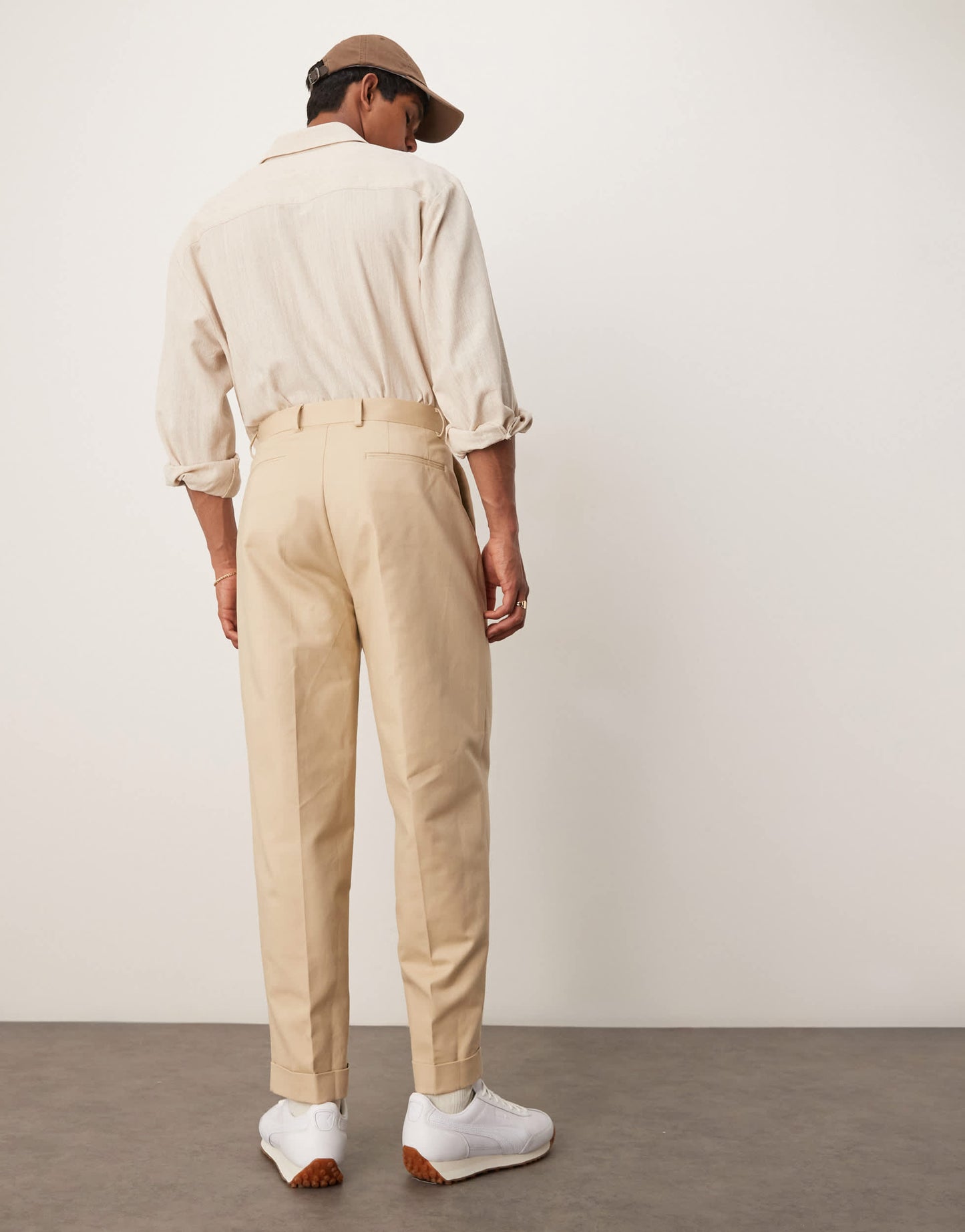 ASOS DESIGN smart oversized tapered cotton chino trousers in stone