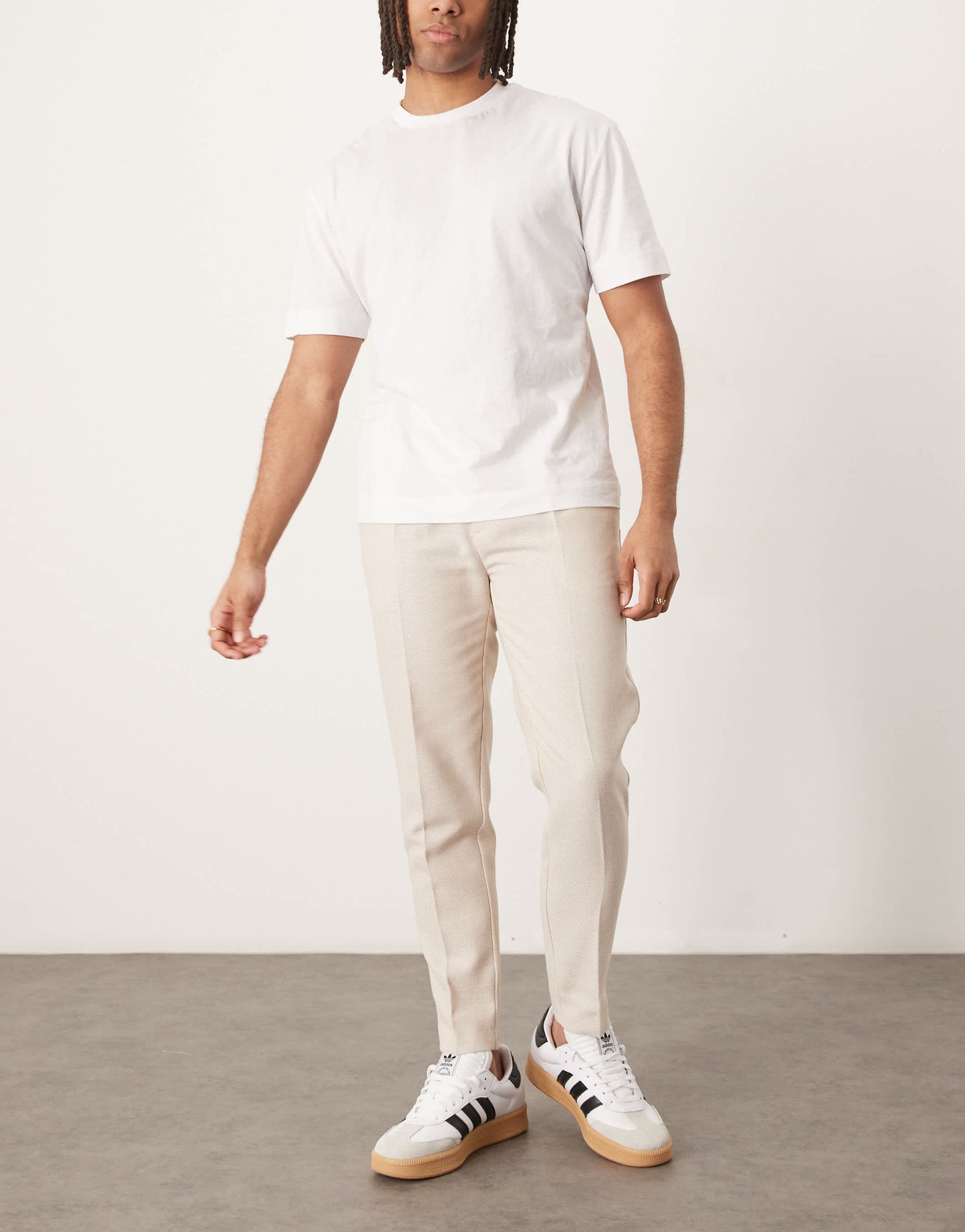 ASOS DESIGN smart tapered fit wool mix trousers with front pleat in stone
