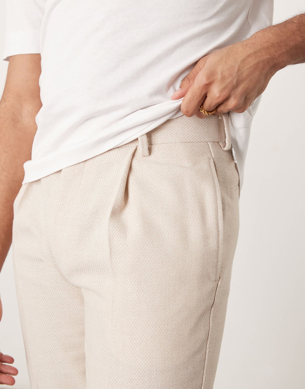 ASOS DESIGN smart tapered fit wool mix trousers with front pleat in stone