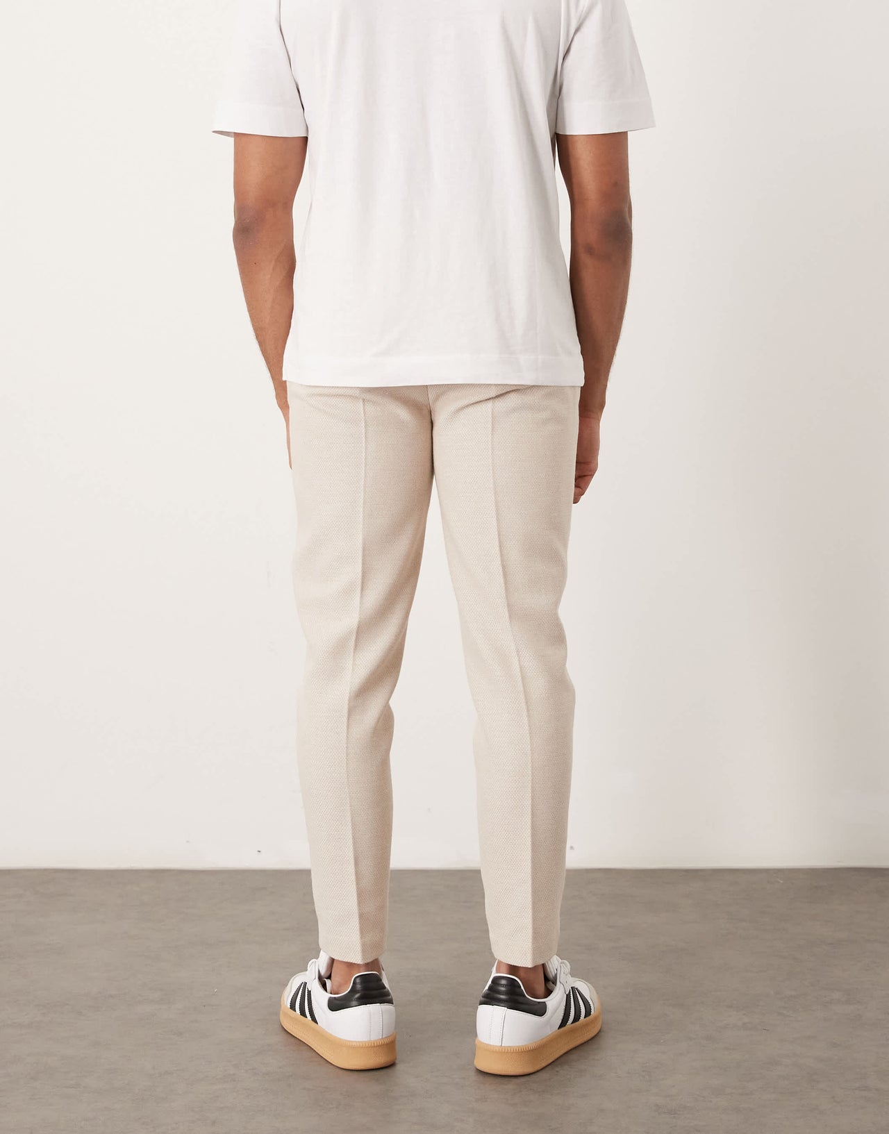 ASOS DESIGN smart tapered fit wool mix trousers with front pleat in stone