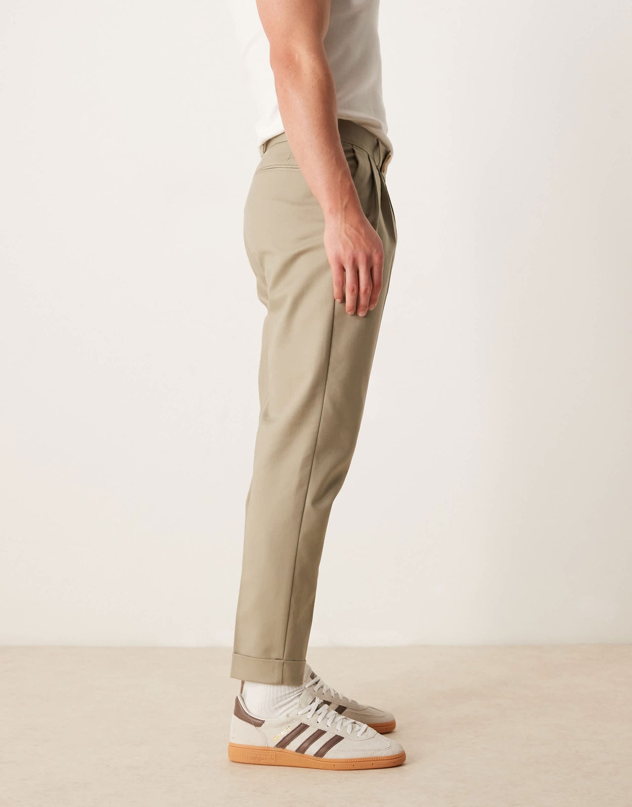 ASOS DESIGN smart tapered cotton chino trousers in khaki