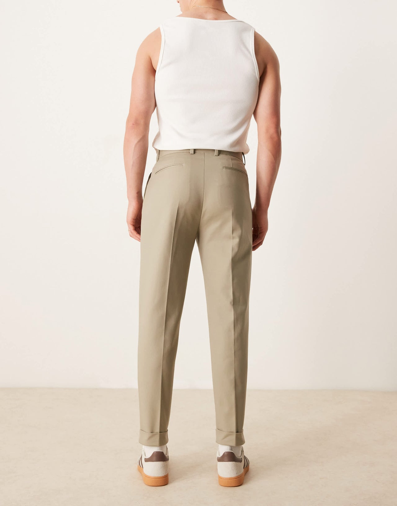 ASOS DESIGN smart tapered cotton chino trousers in khaki