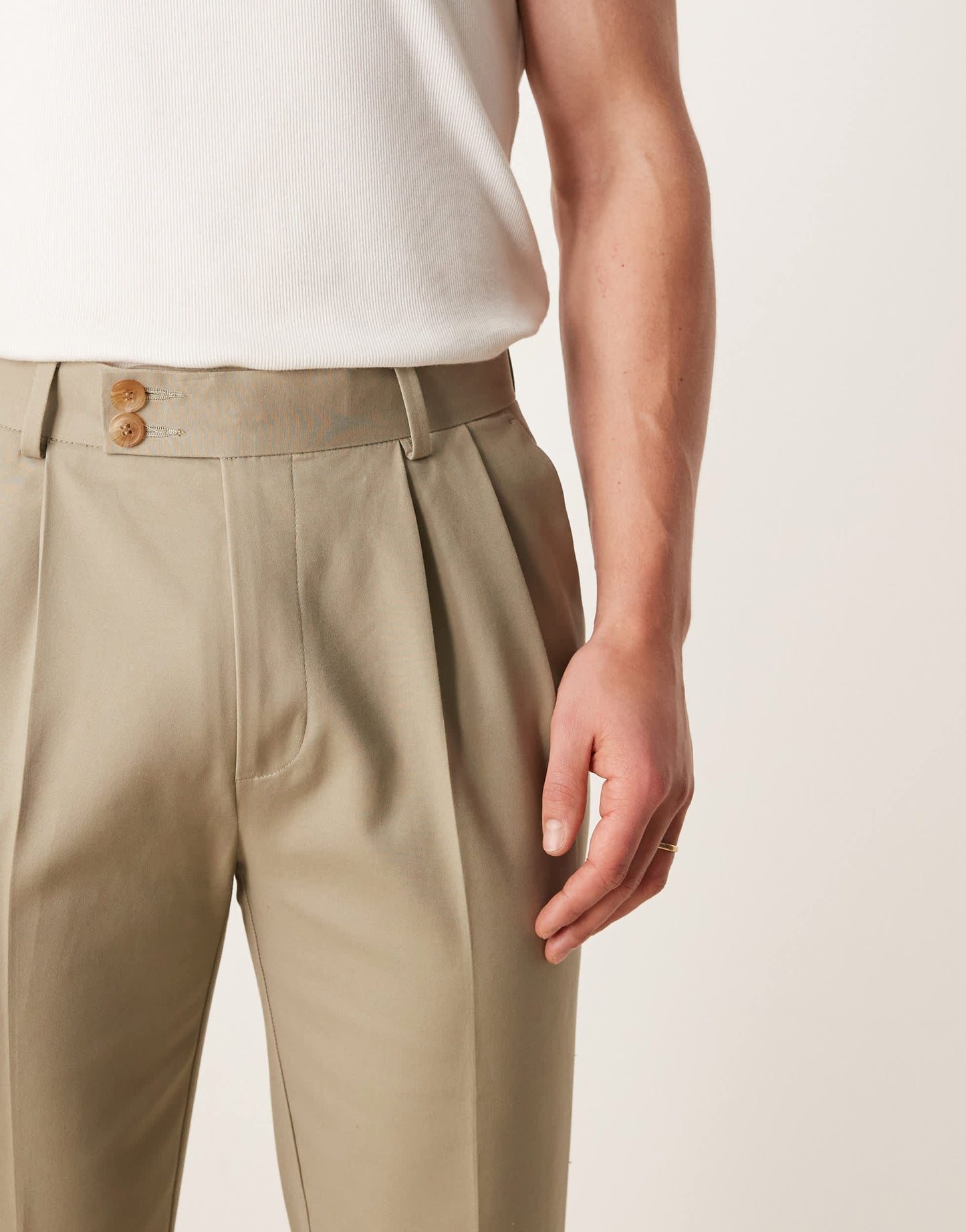 ASOS DESIGN smart tapered cotton chino trousers in khaki